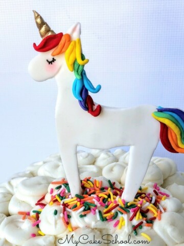 Learn how to make a CUTE and easy unicorn cake topper in this free video tutorial by MyCakeSchool.com!