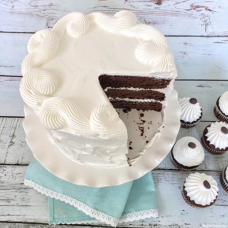 Delicious Homemade Chocolate Sour Cream Cake frosted in Seven Minute Frosting