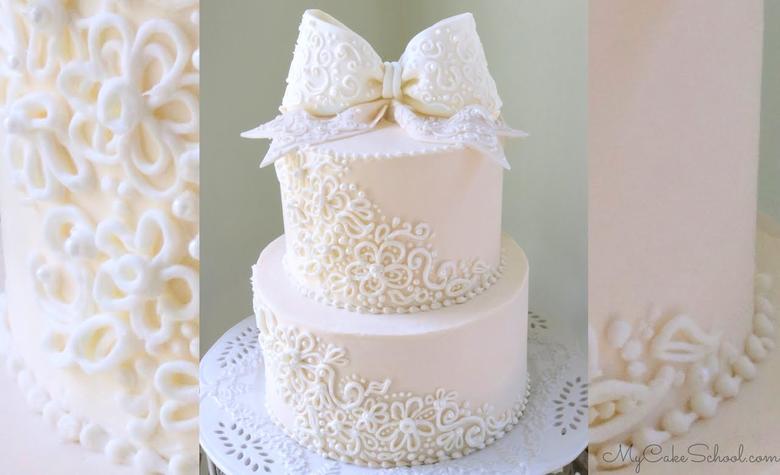 Elegant Piping and Bow Cake by MyCakeSchool.com