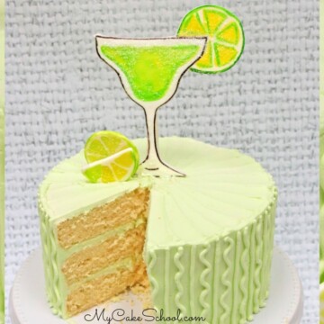 Moist and Delicious Margarita Cake- Cake Mix Recipe by MyCakeSchool.com. Perfect with Tequila Lime Buttercream. Margarita Glass Cake Topper -free tutorial