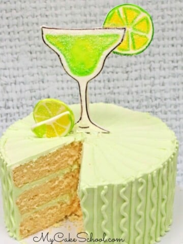 Moist and Delicious Margarita Cake- Cake Mix Recipe by MyCakeSchool.com. Perfect with Tequila Lime Buttercream. Margarita Glass Cake Topper -free tutorial