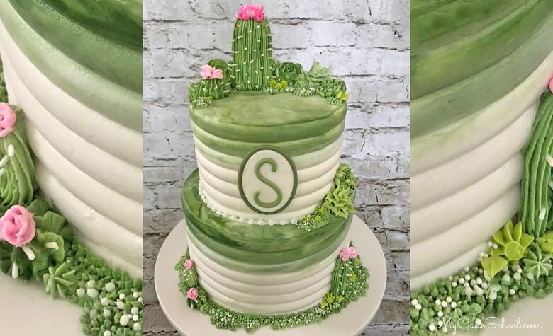 Buttercream Cactus and Succulents Cake Video Tutorial by MyCakeSchool.com!