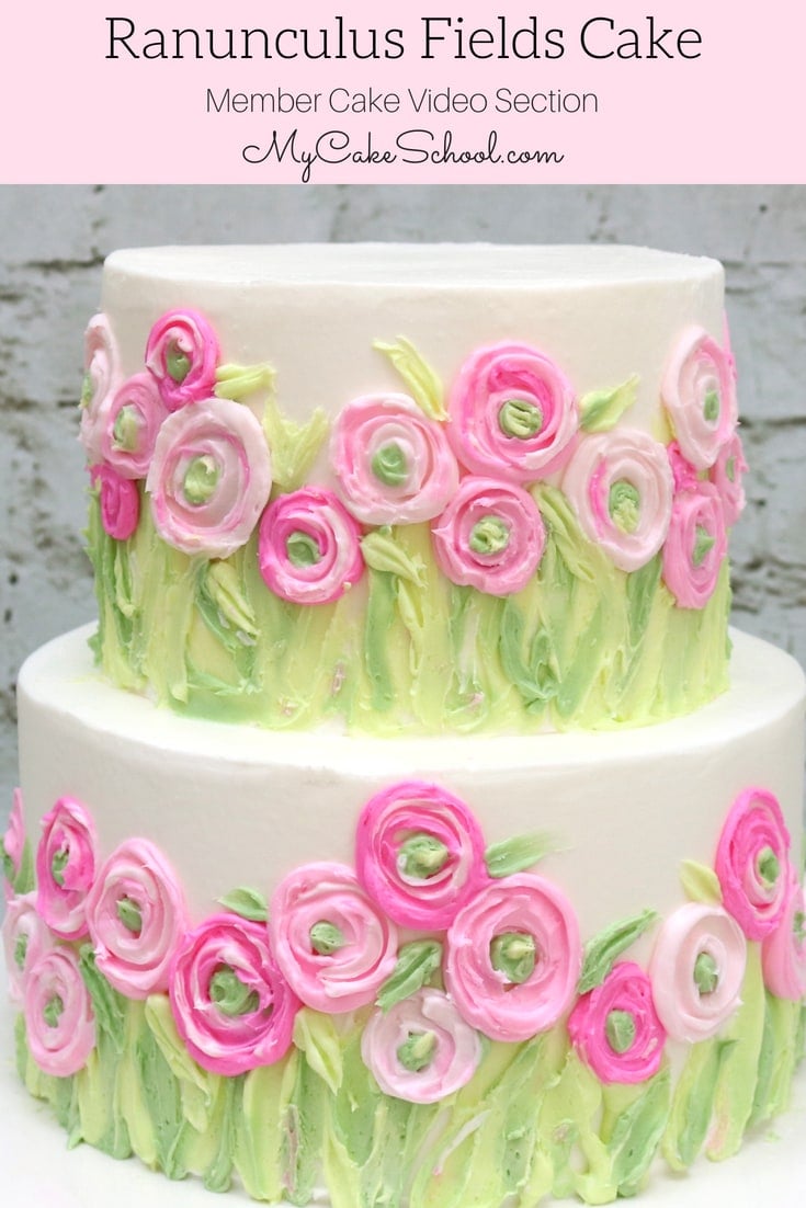 Ranunculus Fields Cake- Painting with Buttercream Cake Decorating Video Tutorial by MyCakeSchool.com