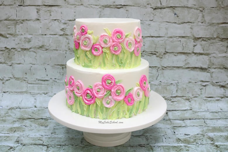 Ranunculus Fields Cake- A free cake decorating video tutorial