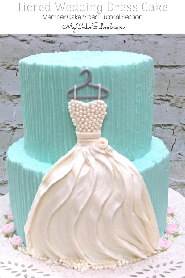 Tiered Buttercream Wedding Dress Cake Video Tutorial by MyCakeSchool.com