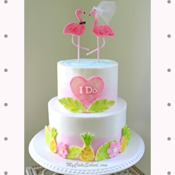 Adorable Flamingo Bridal Shower Cake Video Tutorial by MyCakeSchool.com