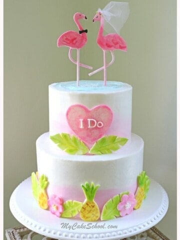 Adorable Flamingo Bridal Shower Cake Video Tutorial by MyCakeSchool.com