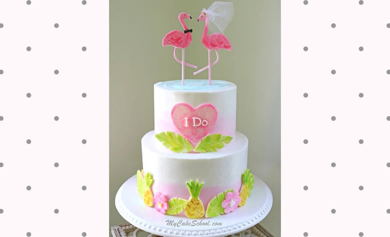 Adorable Flamingo Bridal Shower Cake Video Tutorial by MyCakeSchool.com