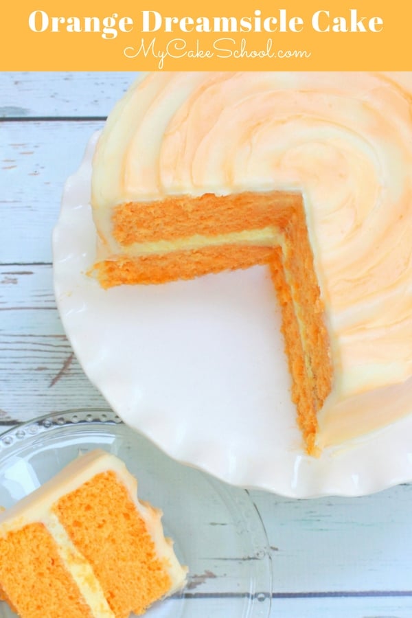 The BEST homemade Orange Dreamsicle Cake with moist orange cake layers, orange cream filling, and orange cream cheese frosting! From MyCakeSchool.com's Cake Recipes section! Moist and Delicious Orange Dreamsicle Cake Recipe by MyCakeSchool.com