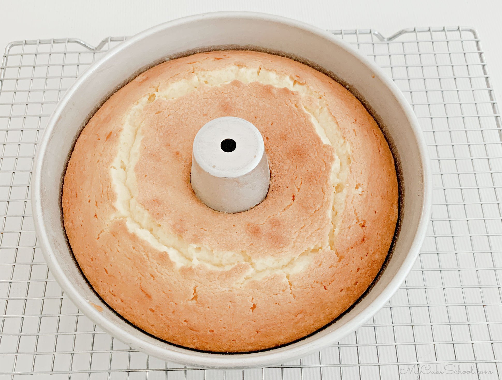 Lemon Pound Cake, freshly baked, in pan.