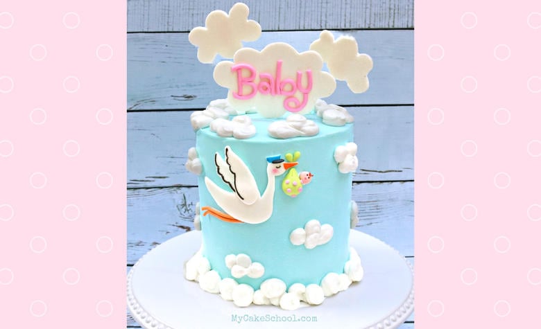 Cute and Easy Stork Baby Shower Cake Tutorial