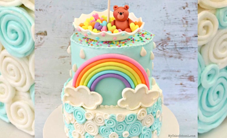 Teddy Bear and Rainbow Baby Shower Cake Tutorial