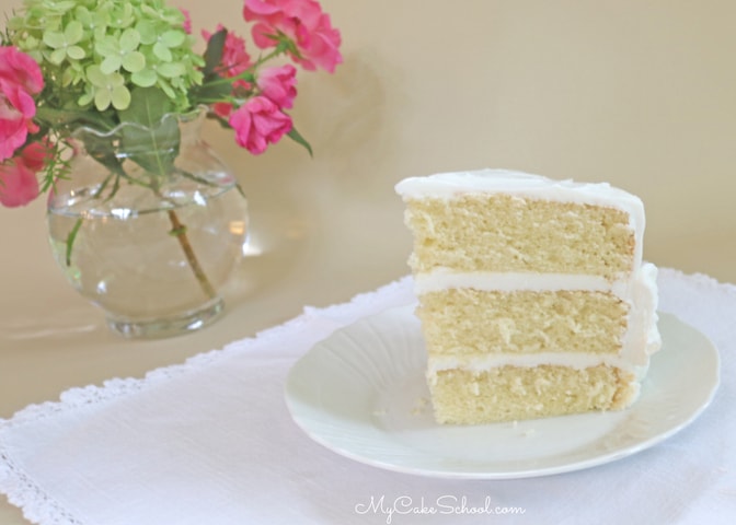 Vanilla Buttercream Cake Recipe by MyCakeSchool.com! This amazing scratch recipe is so moist and flavorful! Vanilla Buttermilk Cake Recipe by MyCakeSchool.com