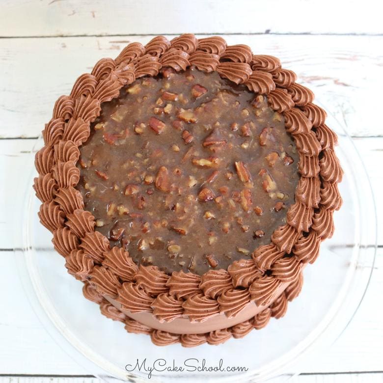 Moist and Delicious Homemade Chocolate Pecan Pie Cake Recipe by MyCakeSchool.com