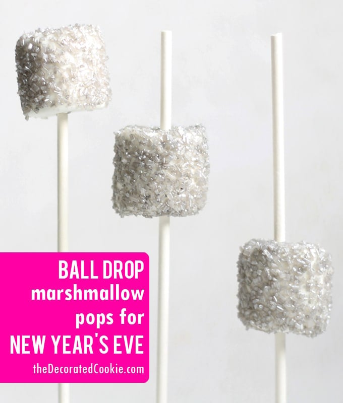 Ball Drop Marshmallow Pops by the Decorated Cookie as featured on MyCakeSchool.com's New Year's Cake roundup