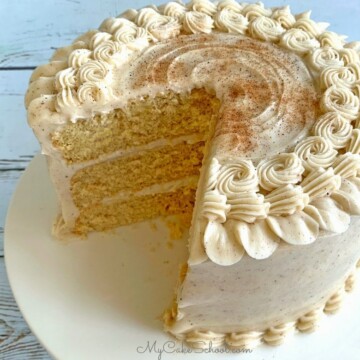 Easy and Delicious Eggnog Cake with Eggnog Cream Cheese Frosting- A Doctored Cake Mix Recipe