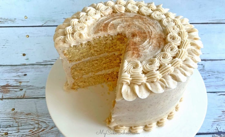 Easy and Delicious Eggnog Cake with Eggnog Cream Cheese Frosting- A Doctored Cake Mix Recipe