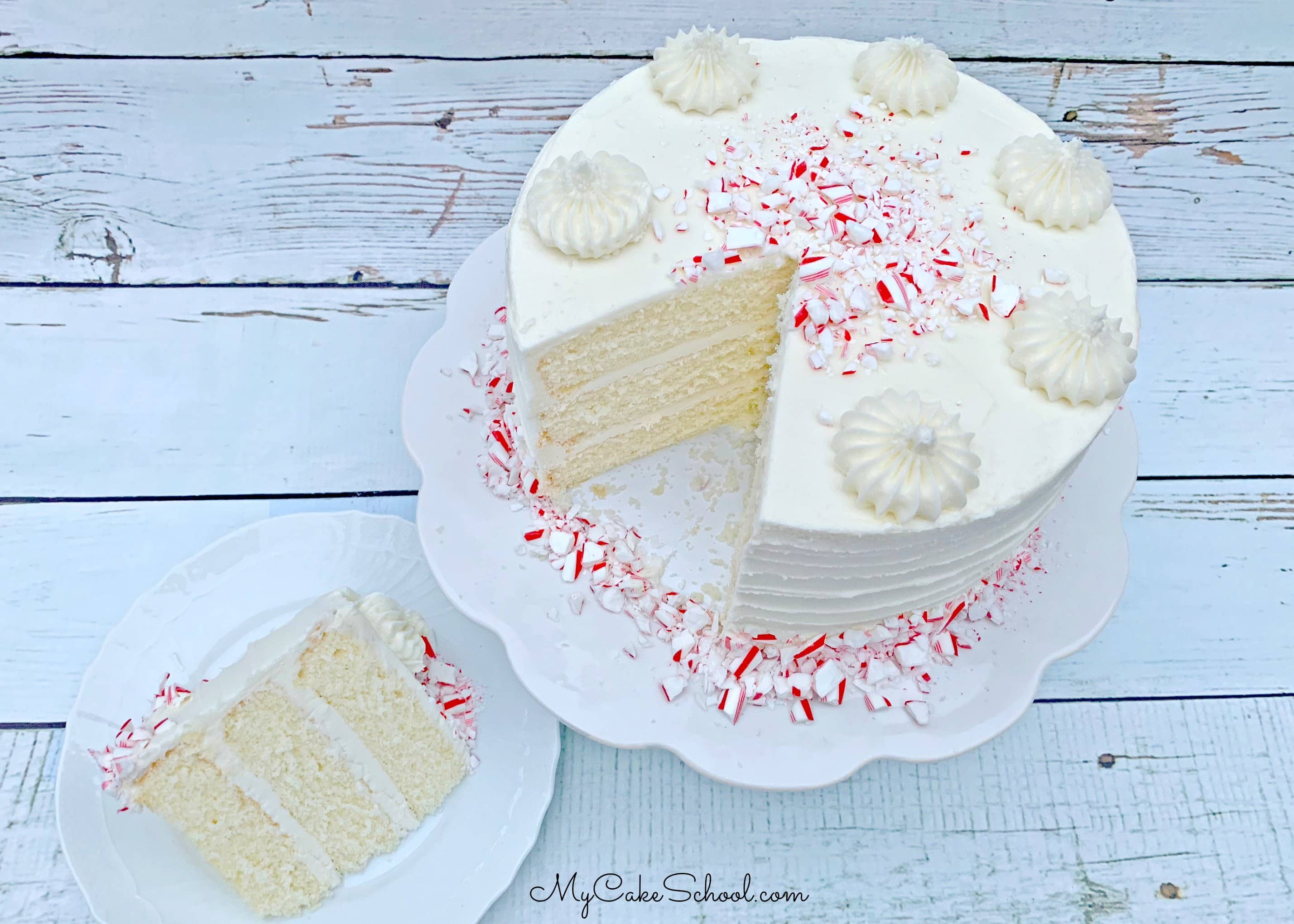 White Chocolate Peppermint Cake is perfect for Christmas parties!