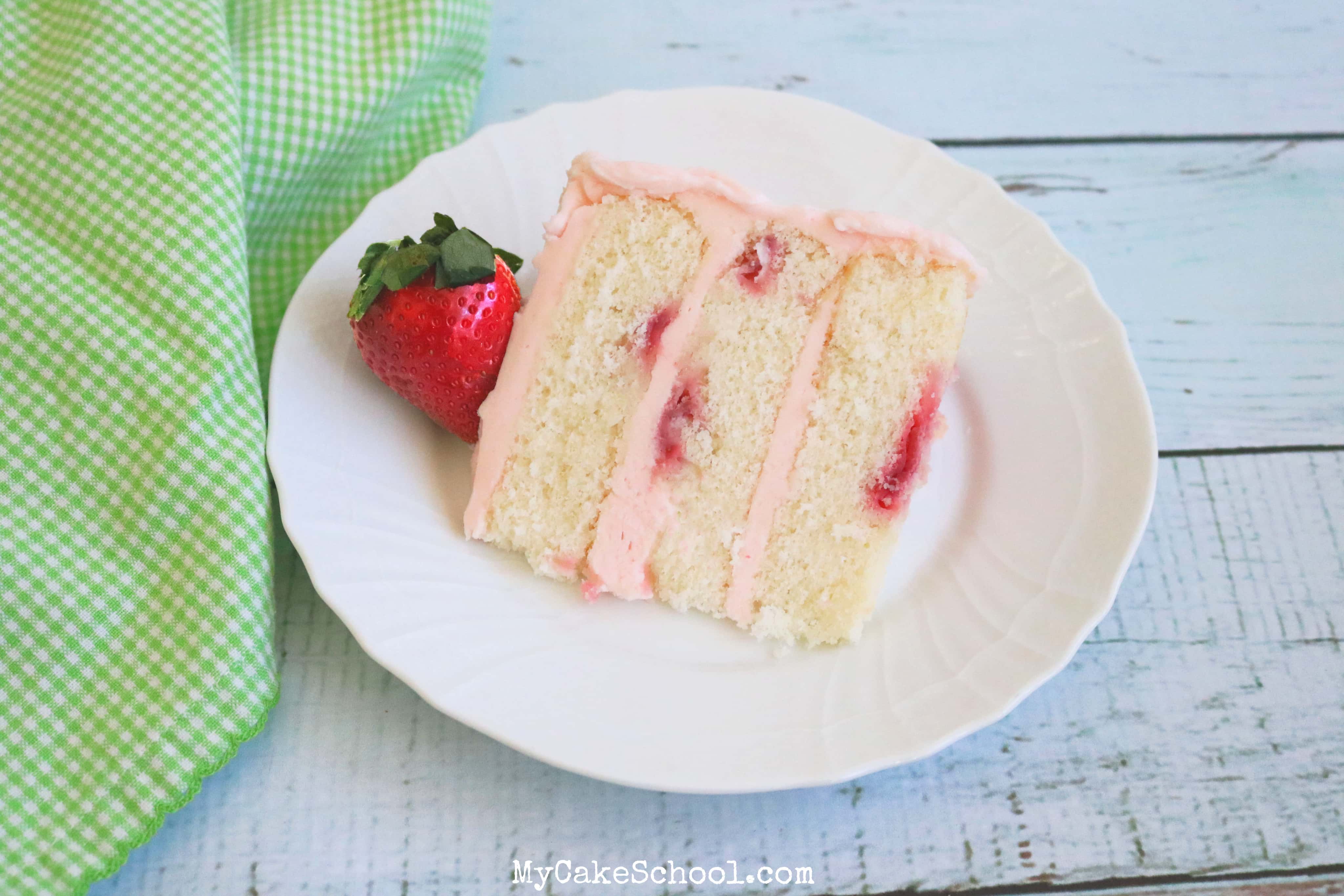 Moist and flavorful Champagne and Strawberries cake recipe by MyCakeSchool.com