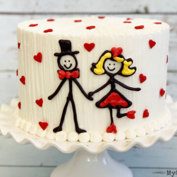 Cute and Simple Stick Figure Couple Cake Design- A perfect Valentine's Day or Anniversary Cake