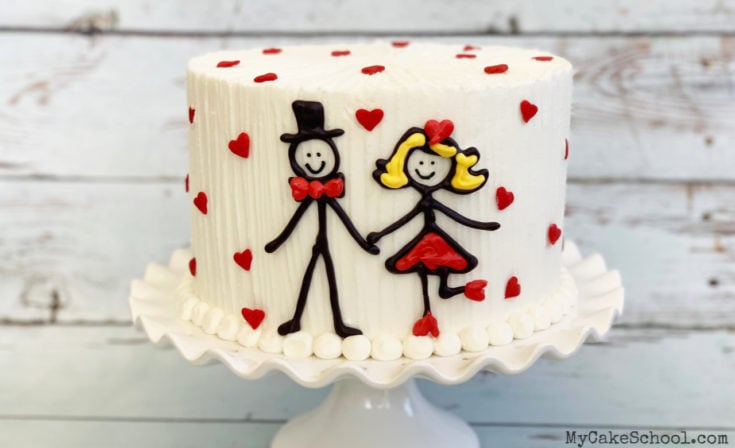 Cute and Simple Stick Figure Couple Cake Design- A perfect Valentine's Day or Anniversary Cake