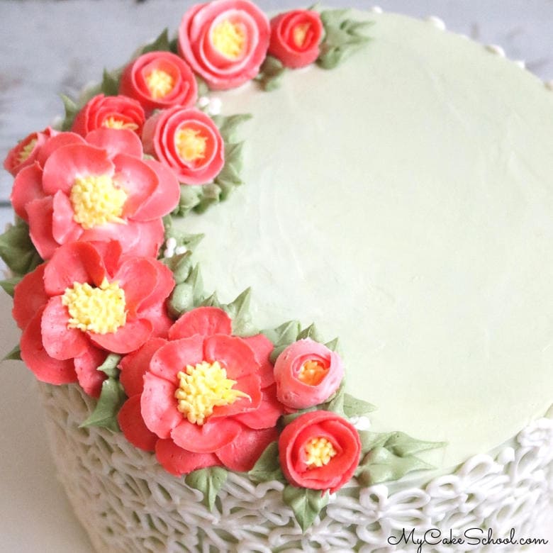 Buttercream Camellia Flowers Cake Decorating Video Tutorial by MyCakeSchool.com