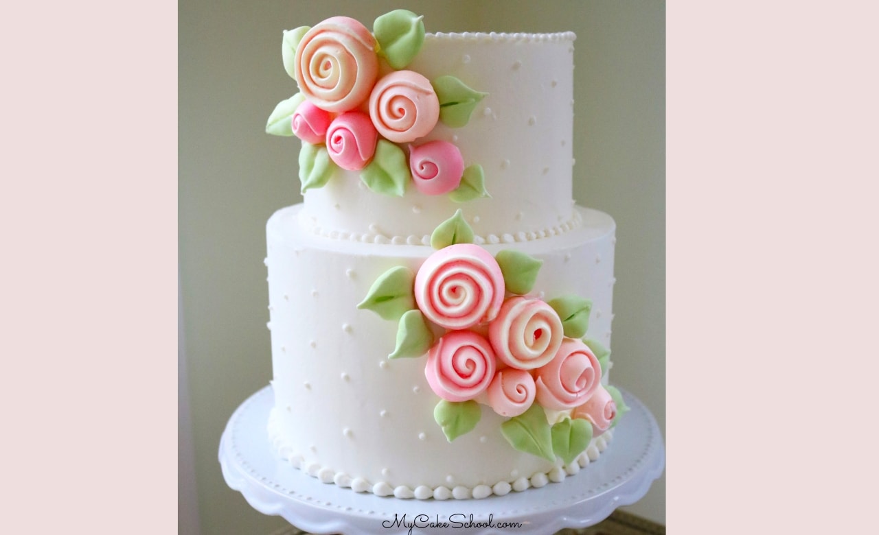 Beautiful Meringue Roses Cake Video Tutorial by MyCakeSchool.com