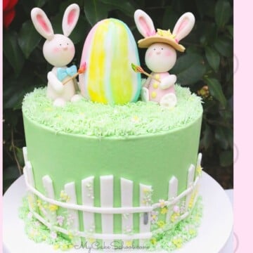 Adorable Bunnies with Easter Egg! A cute Easter Cake tutorial by MyCakeSchool.com (member section)