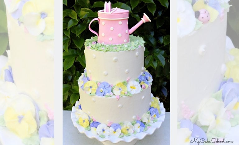 Buttercream Pansy Cake (with Watering Can Topper)