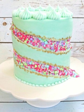 This Sprinkle Fault Line Cake design is a fun new cake trend! So colorful & unique, and surprisingly simple!