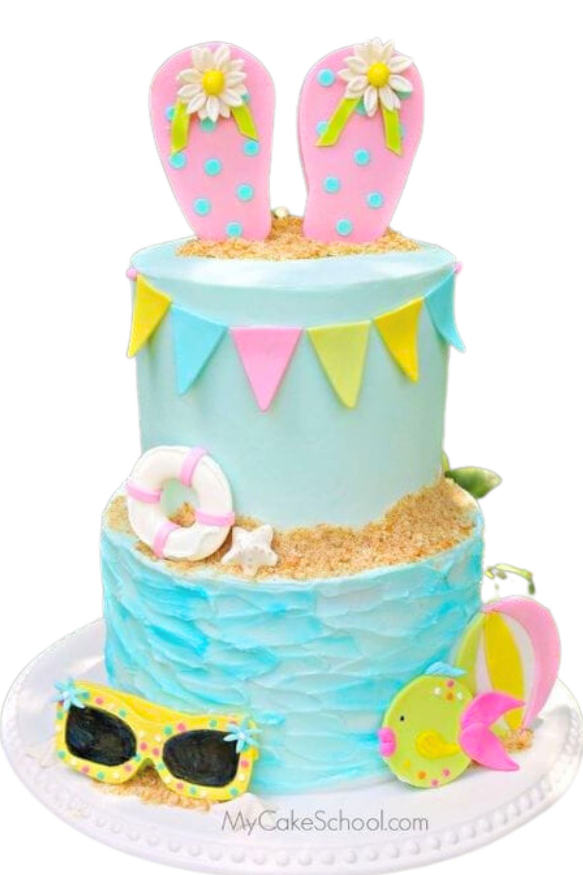 Two Tiered Beach Cake with flip flop cake topper.