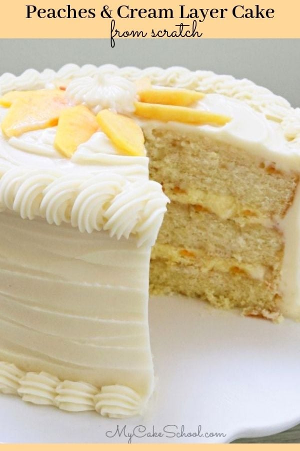 This Moist Peaches and Cream Layer Cake is always a crowd pleaser! Perfect for summer parties! Peaches and Cream Layer Cake Recipe