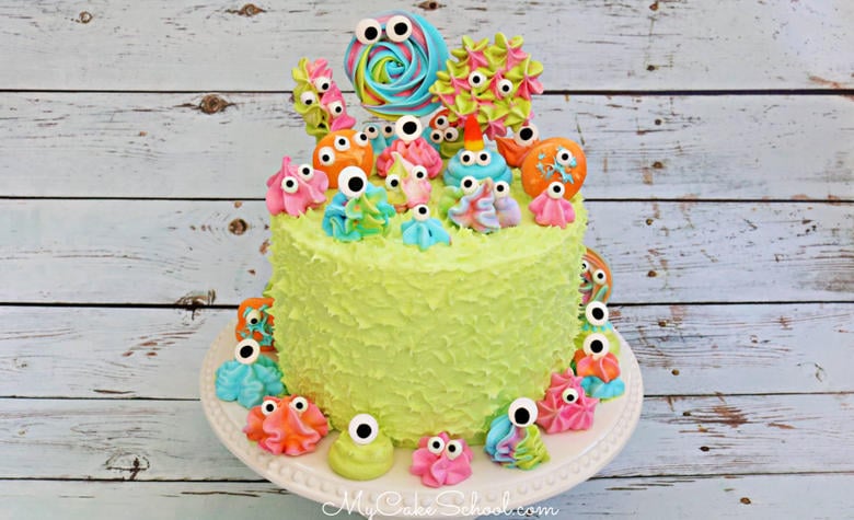 This Monster Meringues cake video tutorial is the cutest! So much fun for monster parties for kids or for Halloween!