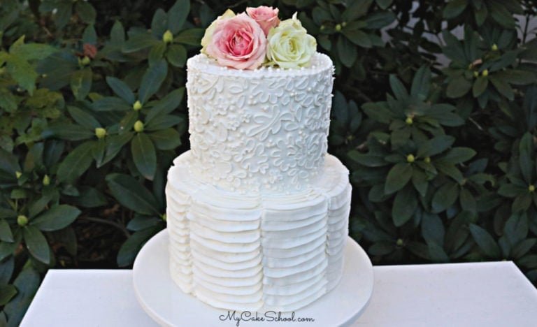 Elegant Stencil and Ruffle Cake in Buttercream