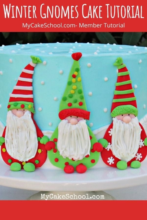 Winter Gnomes Cake Tutorial- This cute and easy cake design is perfect for Christmas and winter parties!