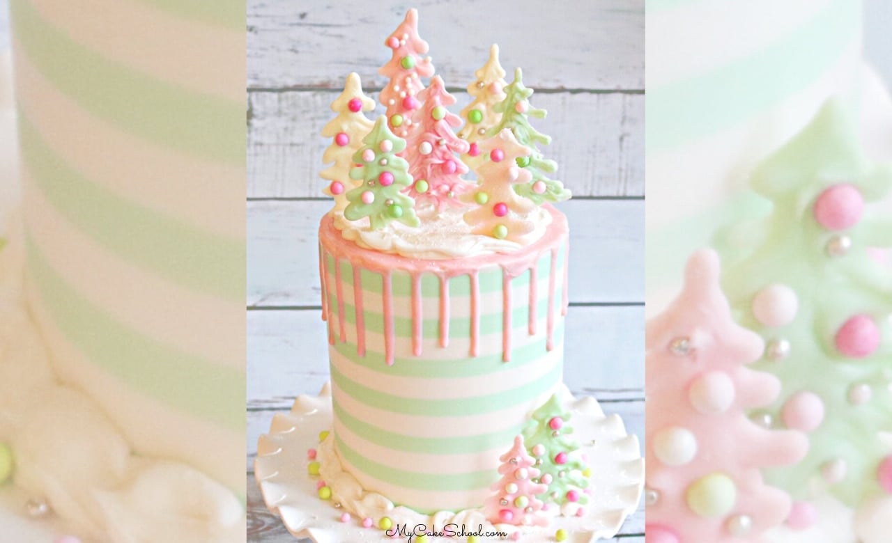 Pastel Christmas Cake- My Cake School Member Tutorial- Such a fun cake design for the holidays!