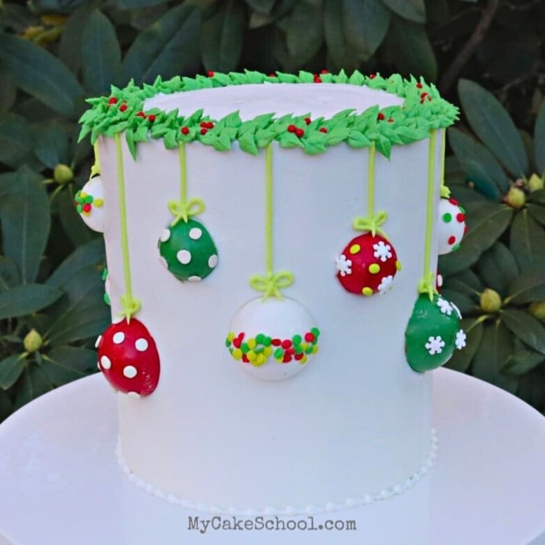 Ornament Cake on a cake pedestal.
