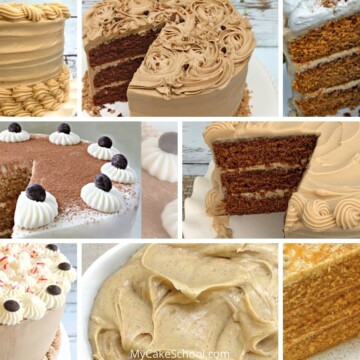 Collage of coffee flavored cakes