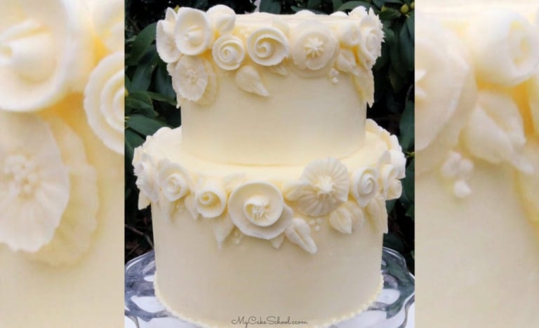 Elegant White Buttercream Flowers Cake