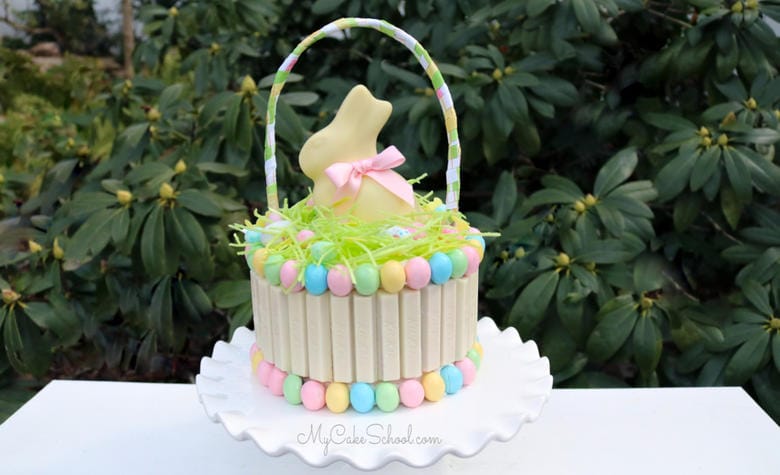 Kit Kat Easter Basket Cake Tutorial- This beautiful cake design is so easy to make!