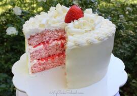 Strawberry Sour Cream Cake with White Chocolate Frosting