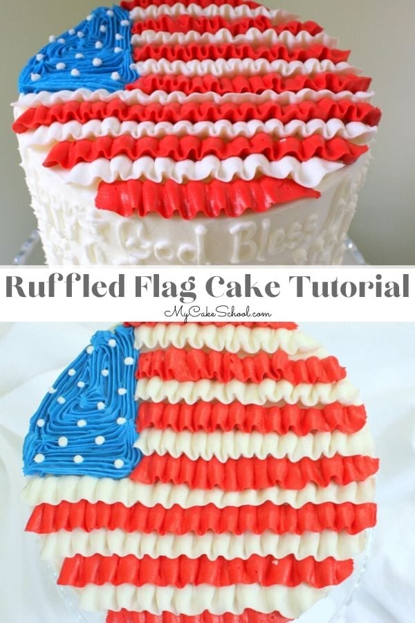 This sweet and simple Buttercream Ruffled Flag Cake design is perfect for patriotic gatherings!