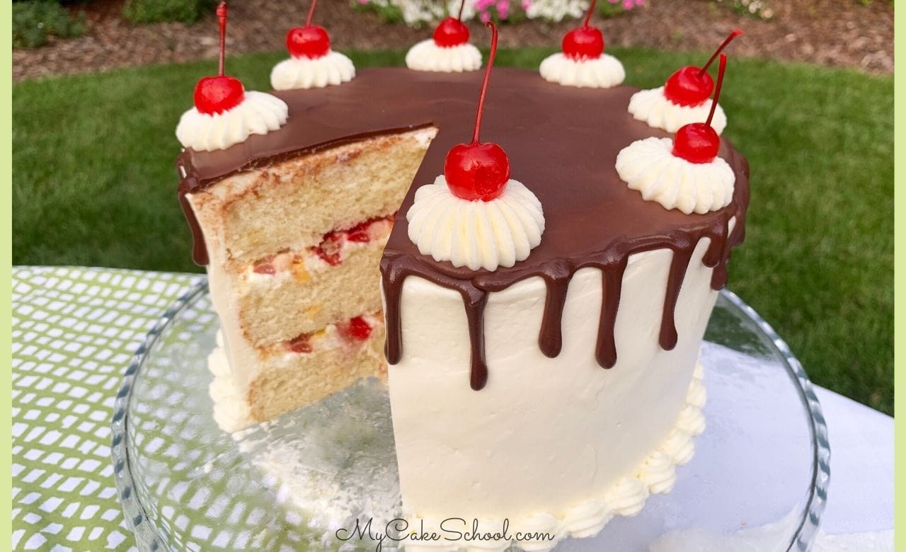 Banana Split Cake [www.mycakeschool.com]