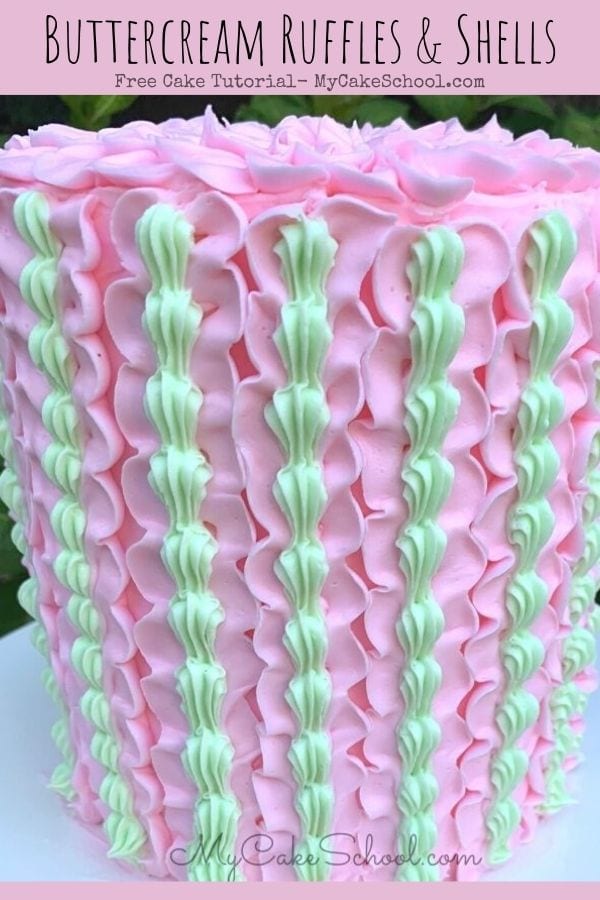 Buttercream Ruffles and Shells- Learn this beautiful piping technique in My Cake School's free cake tutorial! Buttercream Ruffles and Shells- Free Cake Decorating Tutorial