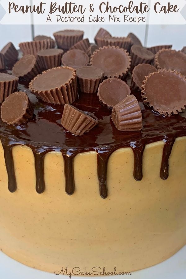Moist and Delicious Peanut Butter and Chocolate Cake- A Doctored Cake Mix Recipe