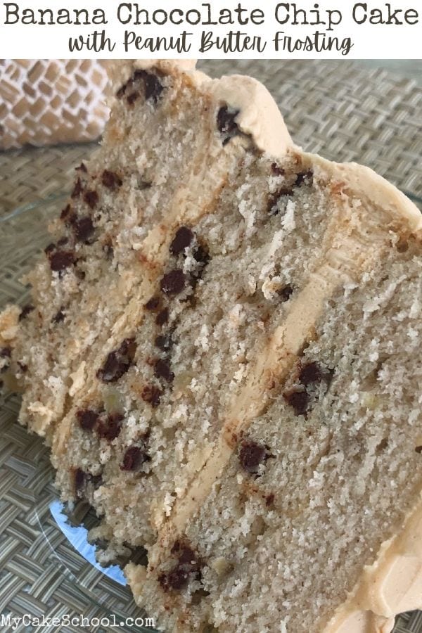Banana Chocolate Chip Cake with Peanut Butter Frosting