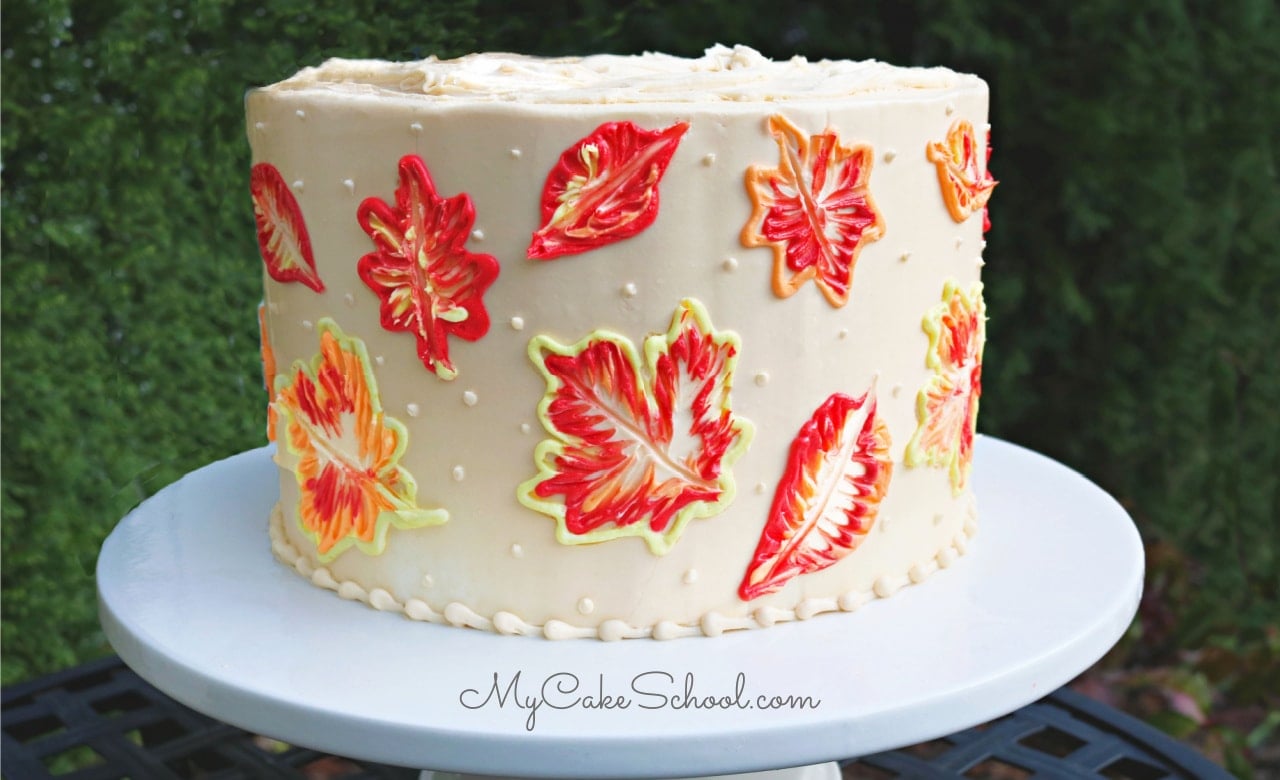 Autumn Leaves Brush Embroidery Cake