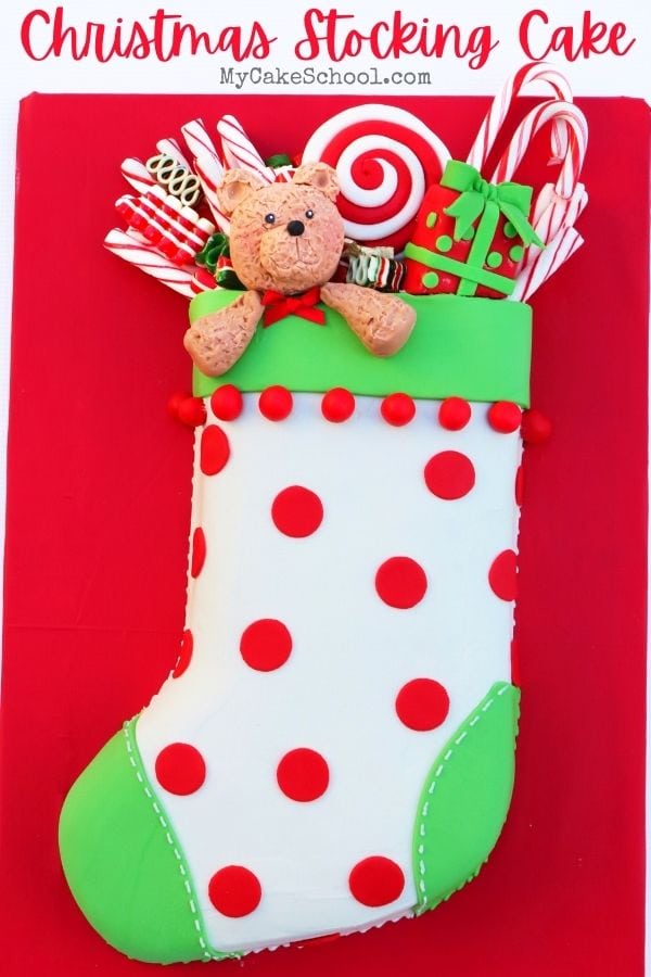Adorable Christmas Stocking Cake Tutorial from My Cake School's Member Cake Tutorial Section! This is the perfect holiday cake for entertaining!