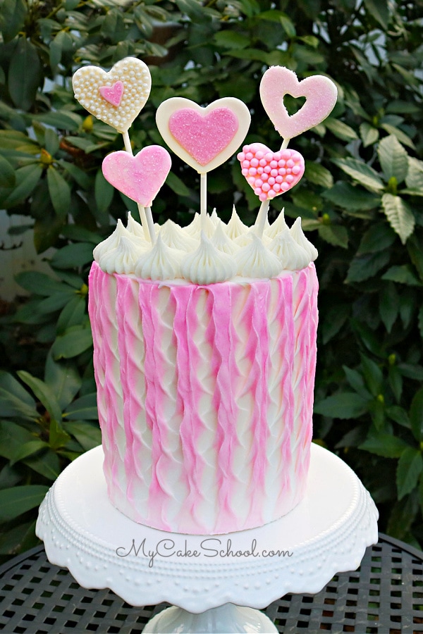 Pretty Textured Buttercream with Heart Cake Toppers