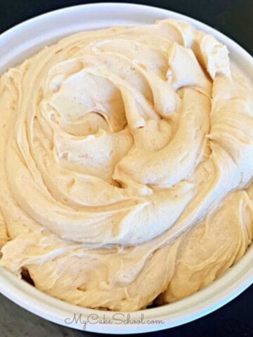 Bowl of Peanut Butter Cream Cheese Frosting.